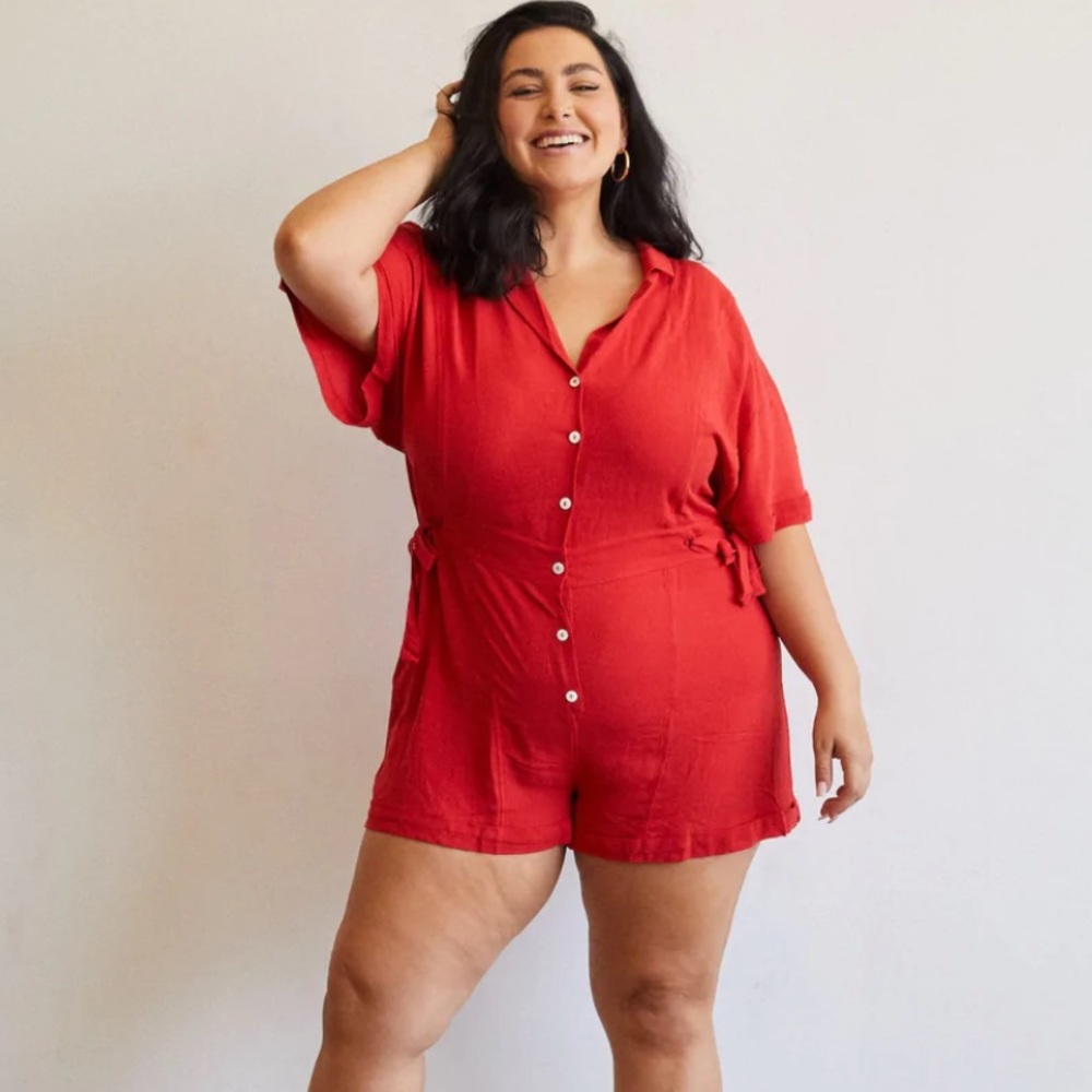 For Days SS Utility Romper in Cherry Red NWT